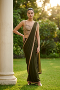 Mehndi green stitched saree
