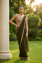Mehndi green stitched saree