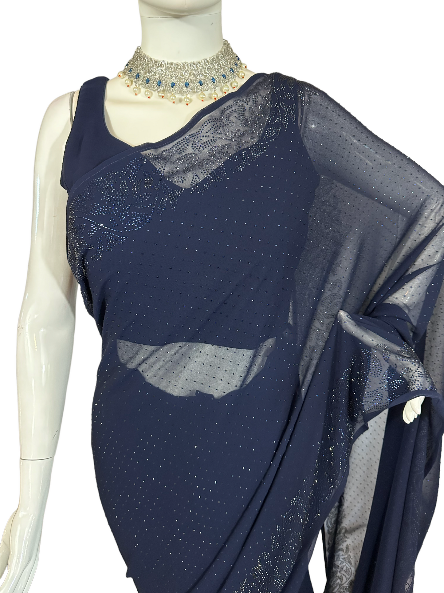 Navy blue Swarovski saree