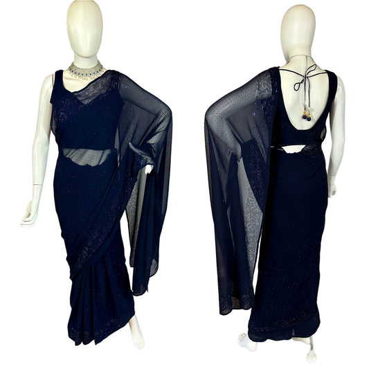 Navy blue Swarovski saree