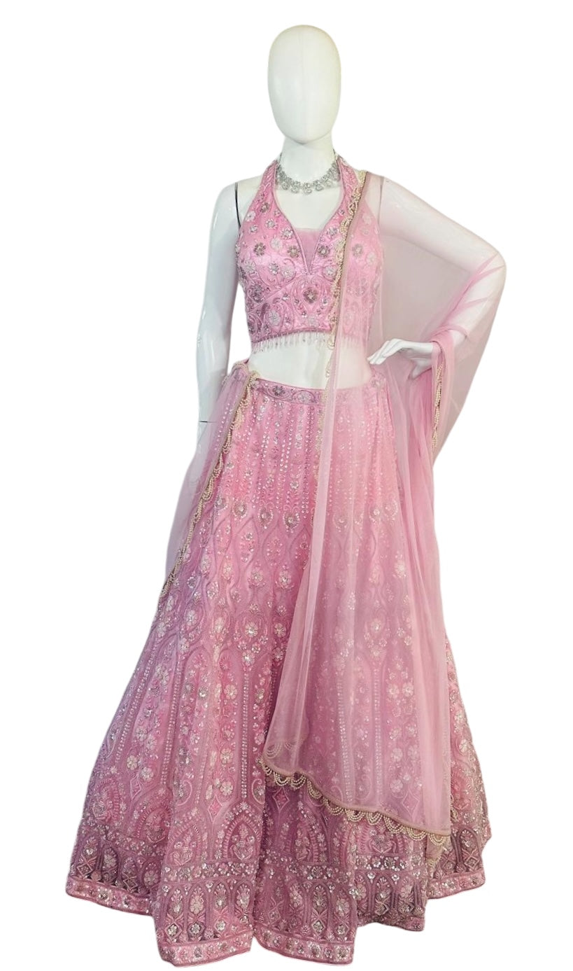 Pink net lehenga