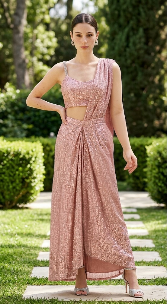 Blush pink sequins drape