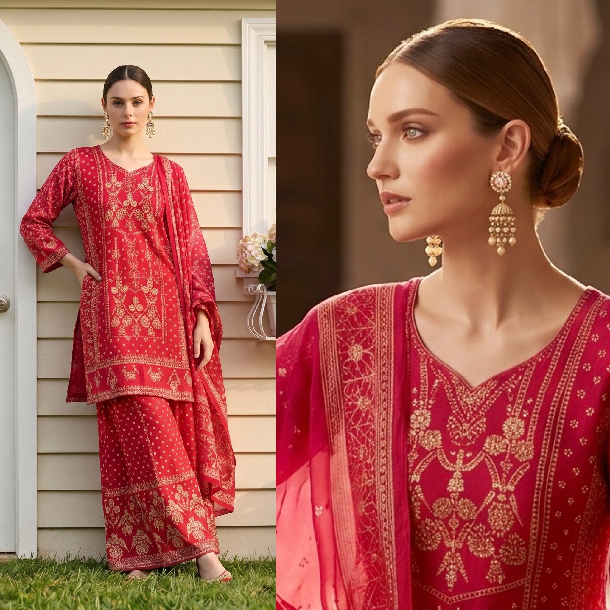 Deep red Sharara set