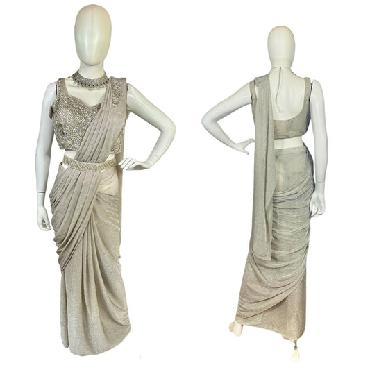 Silver georgette stitched saree