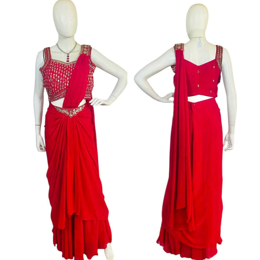 Red fusion saree