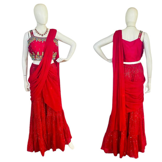 Red garara drape saree