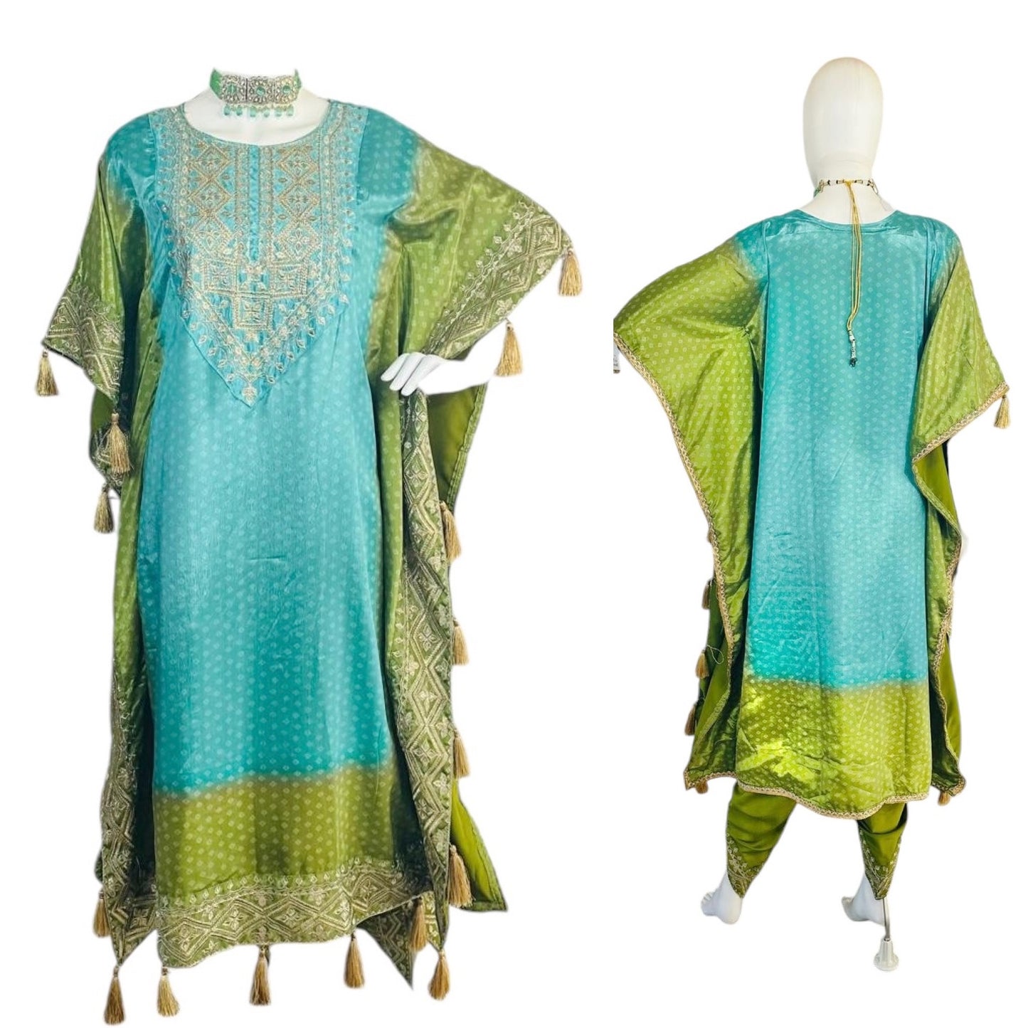 Green/turquoise kaftaan set