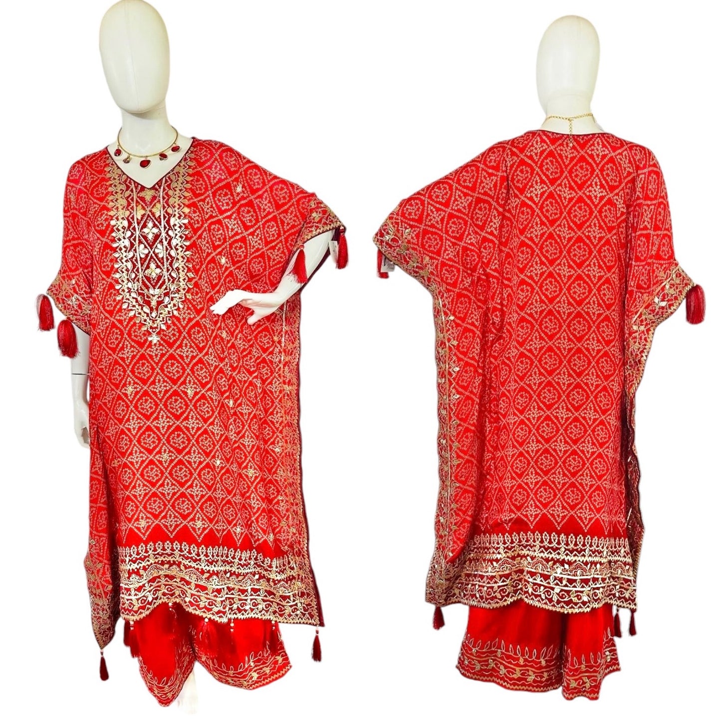 Red bandini kaftaan set