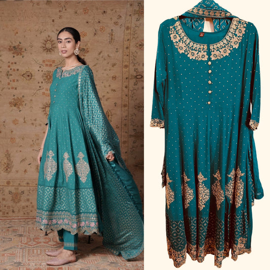 Teel blue anarkali suit