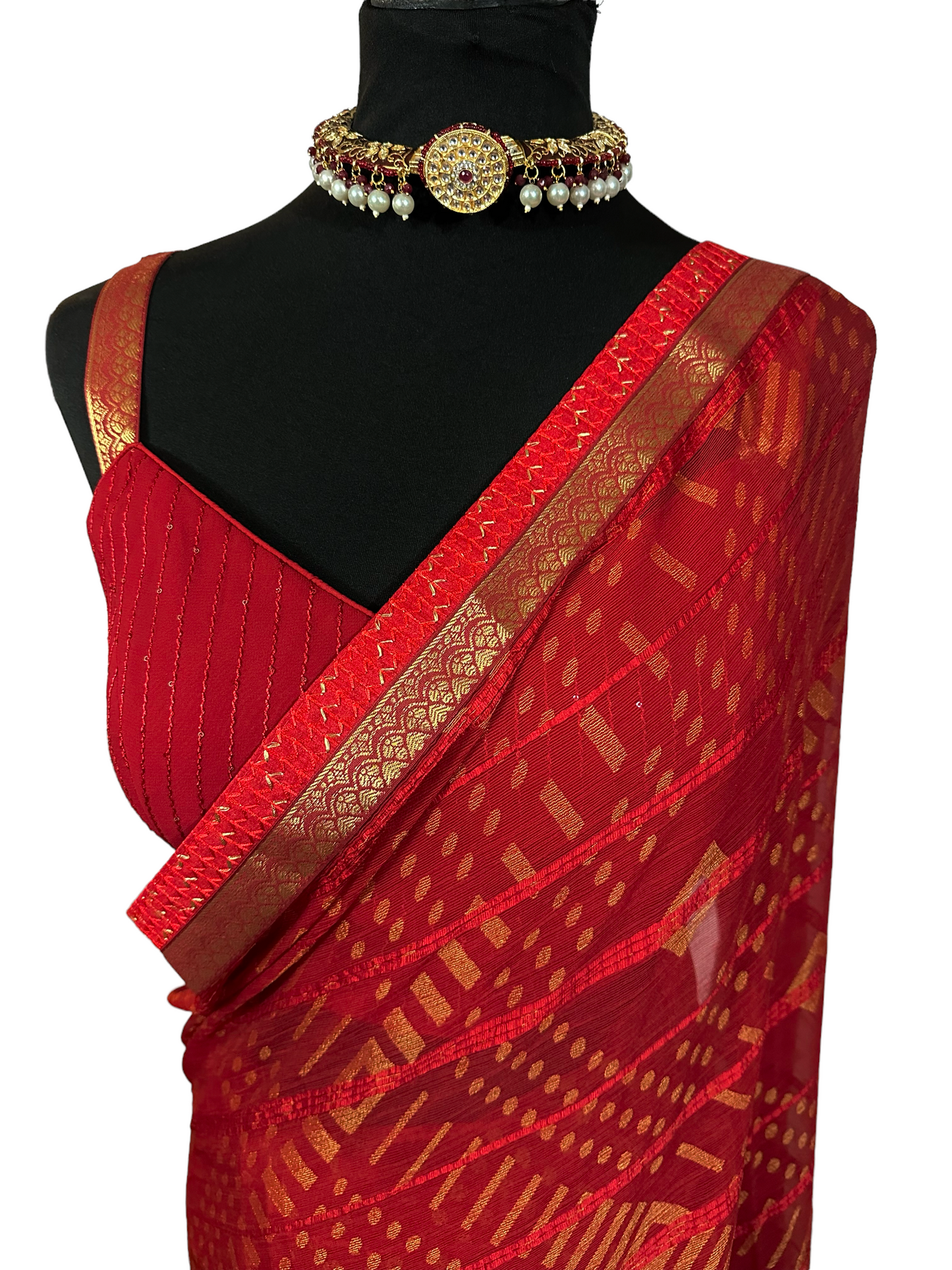 Red georgette saree