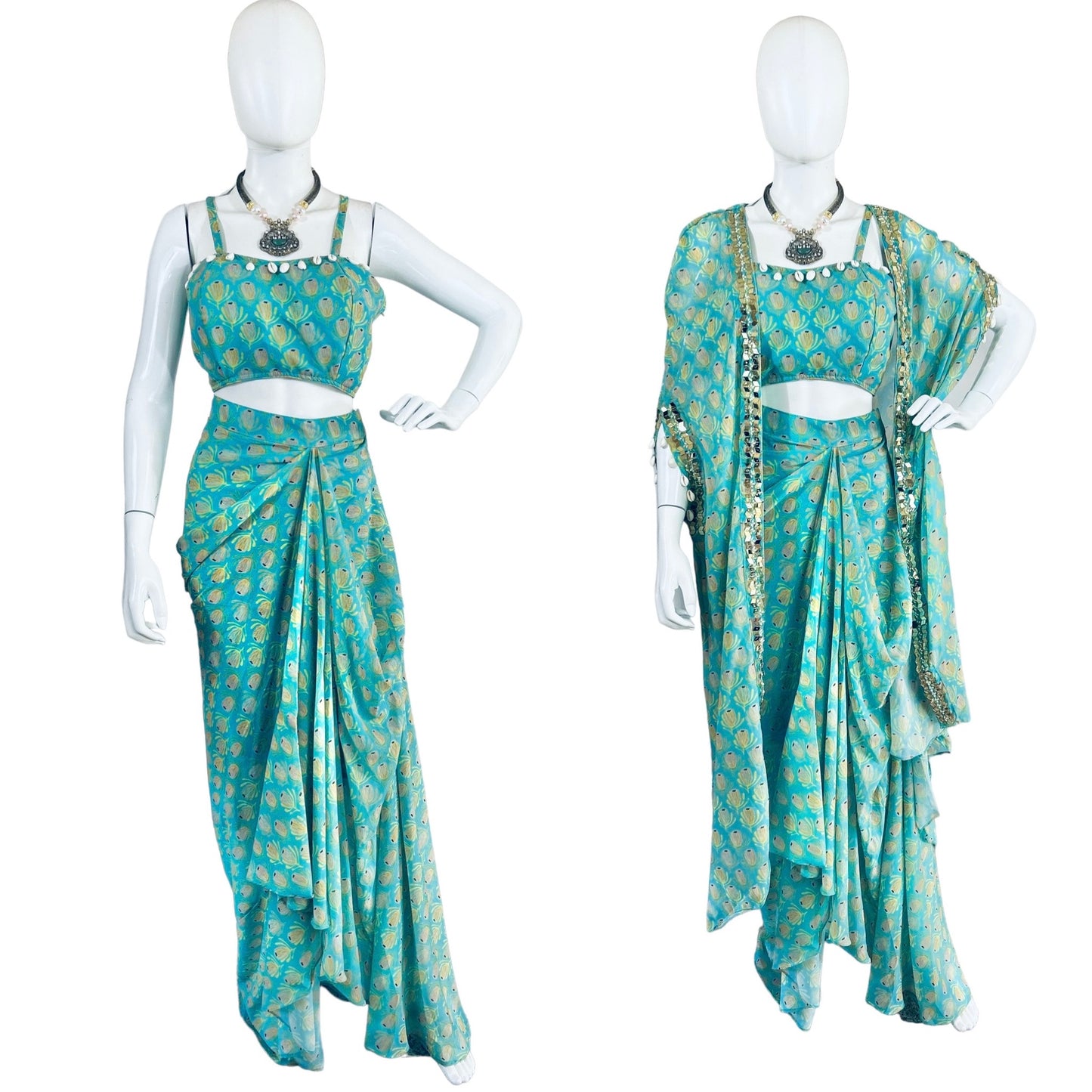 Blue dhoti skirt set