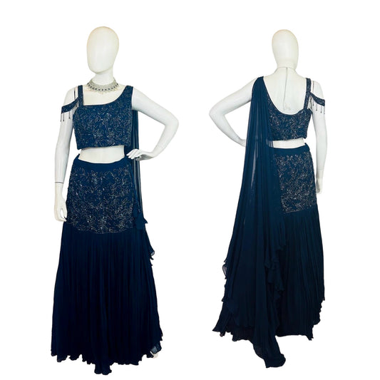 Navy blue fusion lehenga