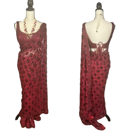 Maroon sequins saree