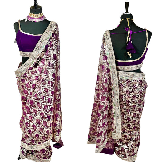 Purple net saree