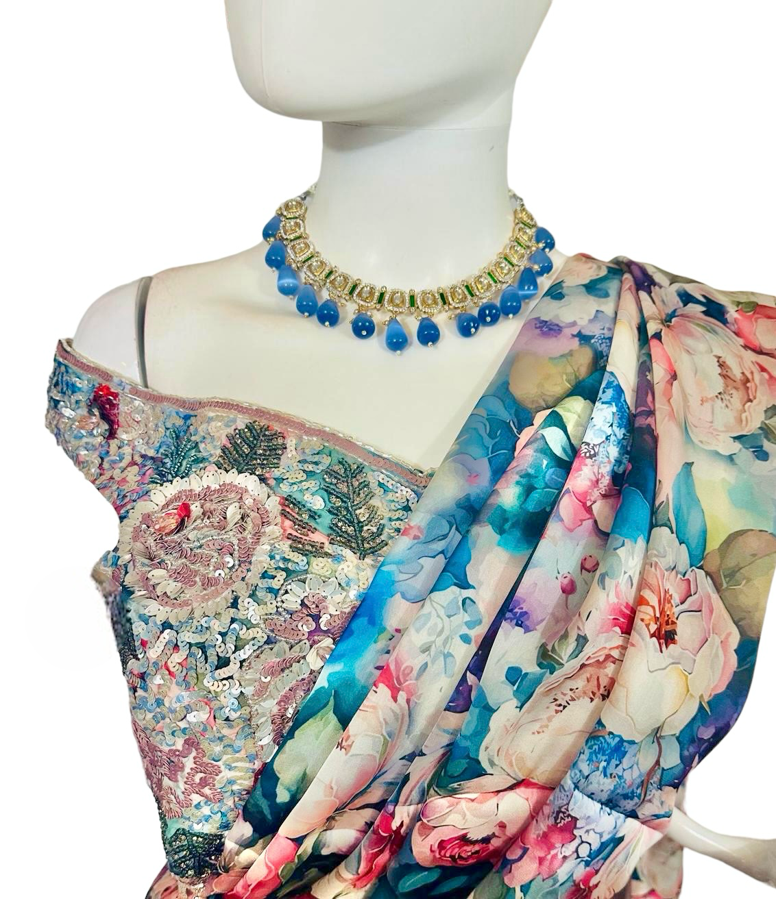 Printed stitched saree