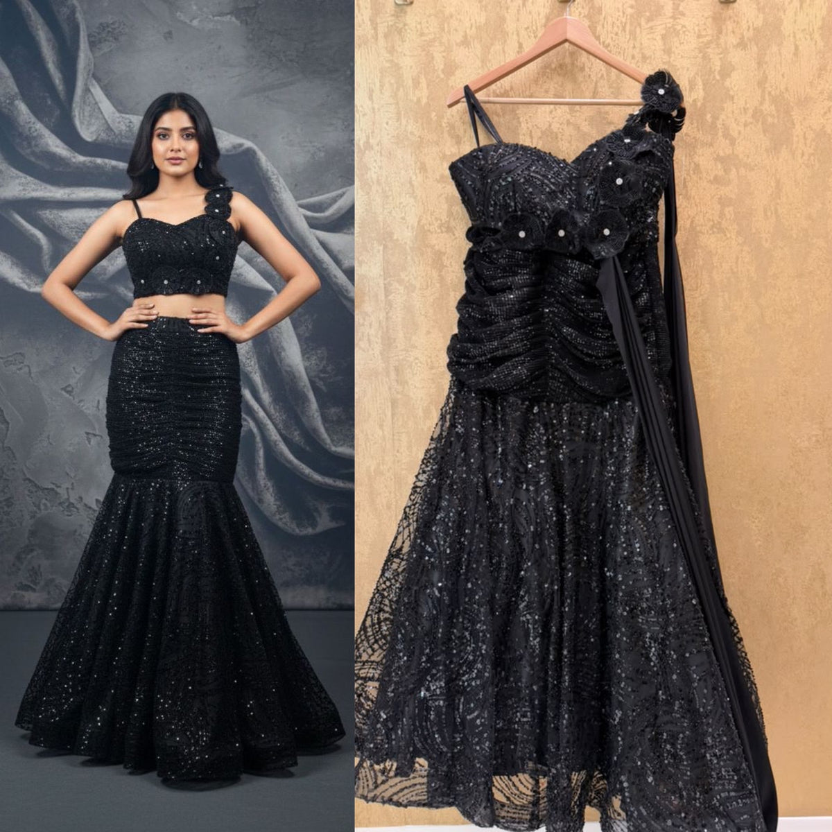 Black mermaid cut lehenga