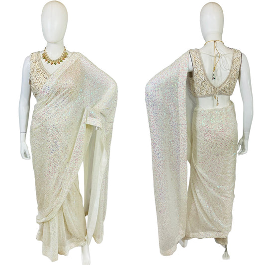 White sequins saree