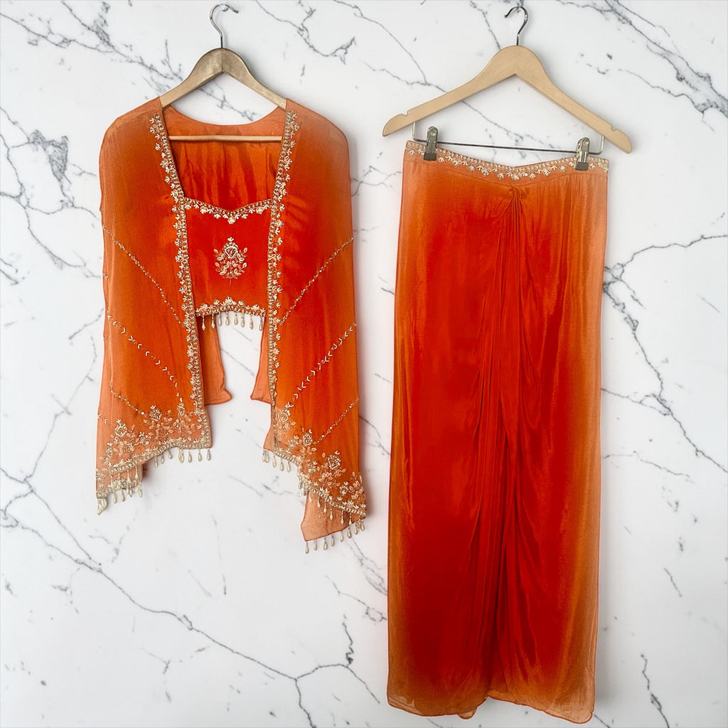 Orange dhoti skirt set