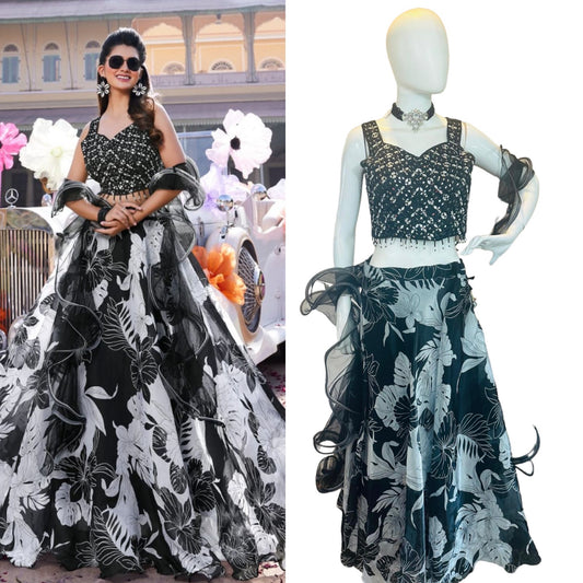 Black floral lehenga