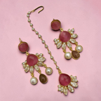 Pink polki earrings with tikka