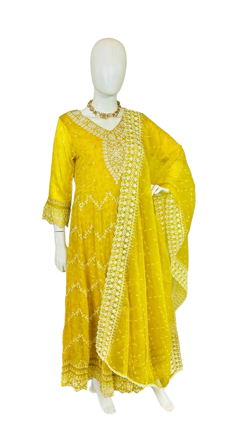 Yellow organza Anarkali