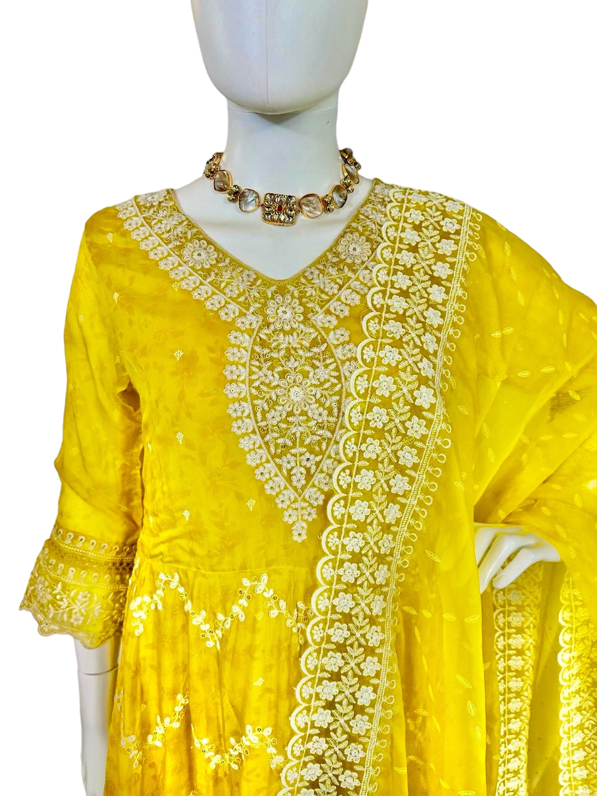 Yellow organza Anarkali