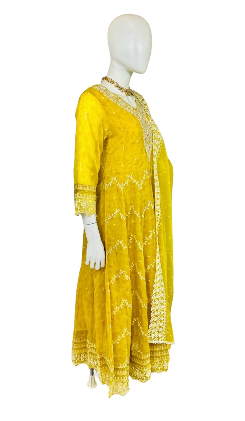 Yellow organza Anarkali