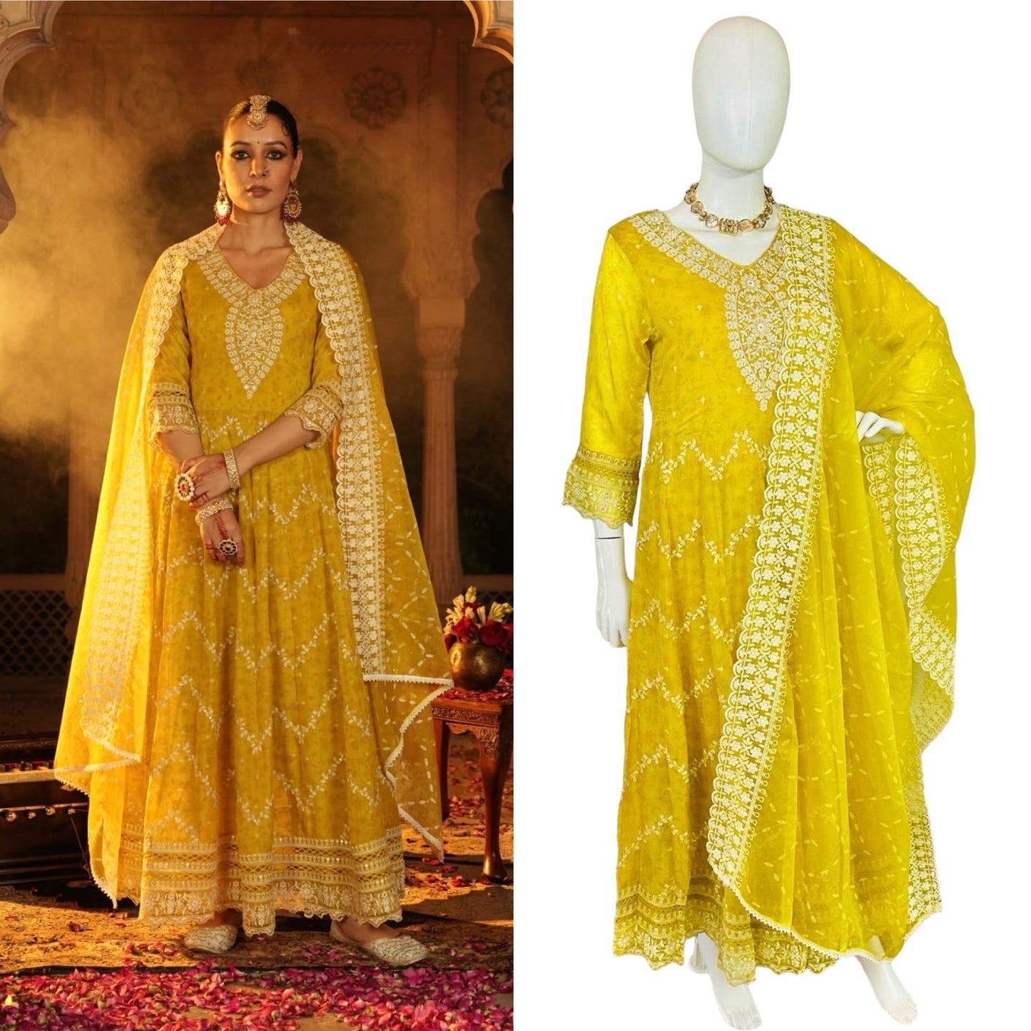 Yellow organza Anarkali