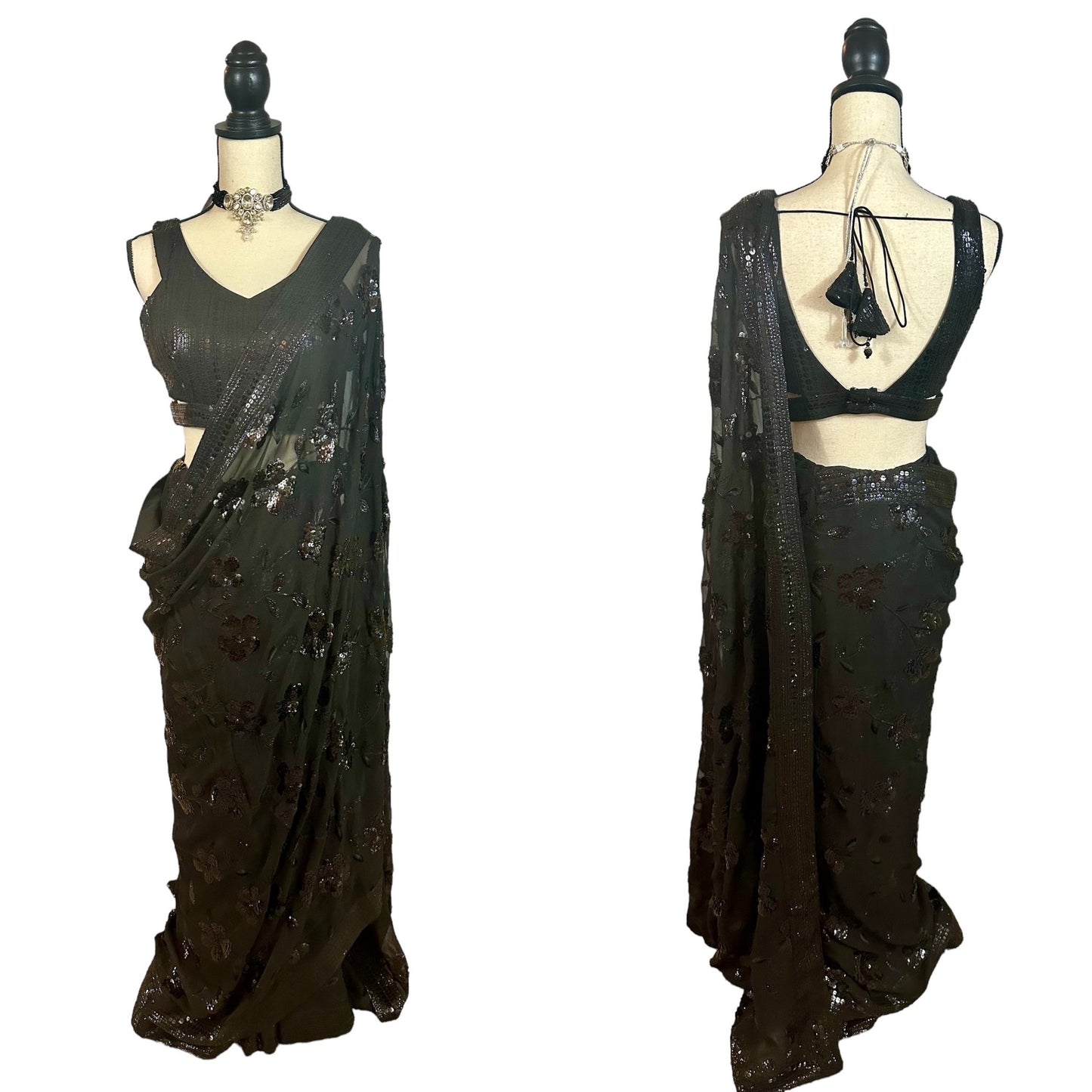 Black sequins saree