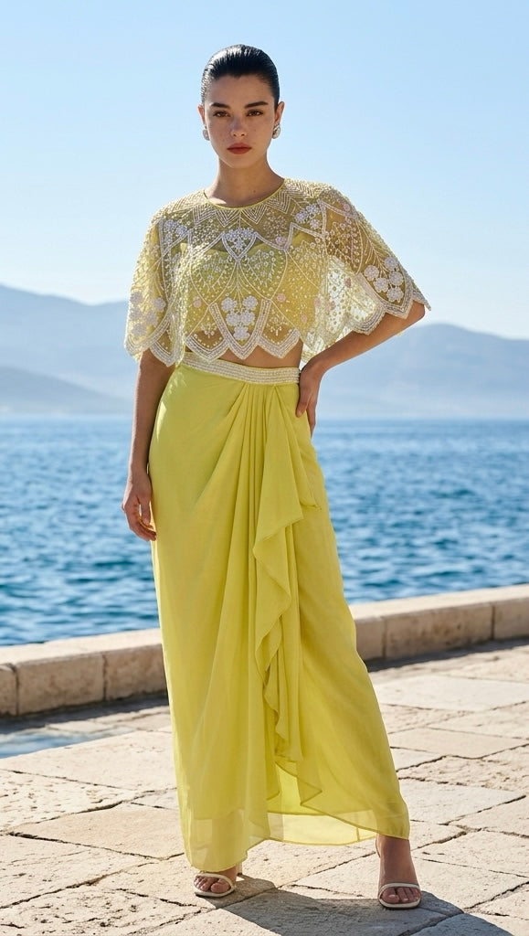 Yellow dhoti skirt outfit