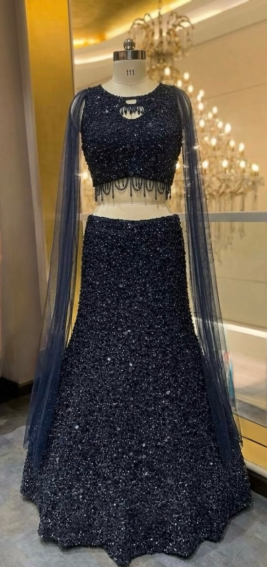 Navy blue sequins lehenga