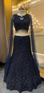 Navy blue sequins lehenga