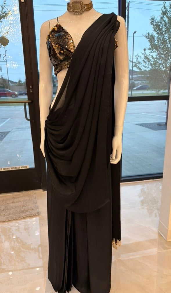 Black stitched saree