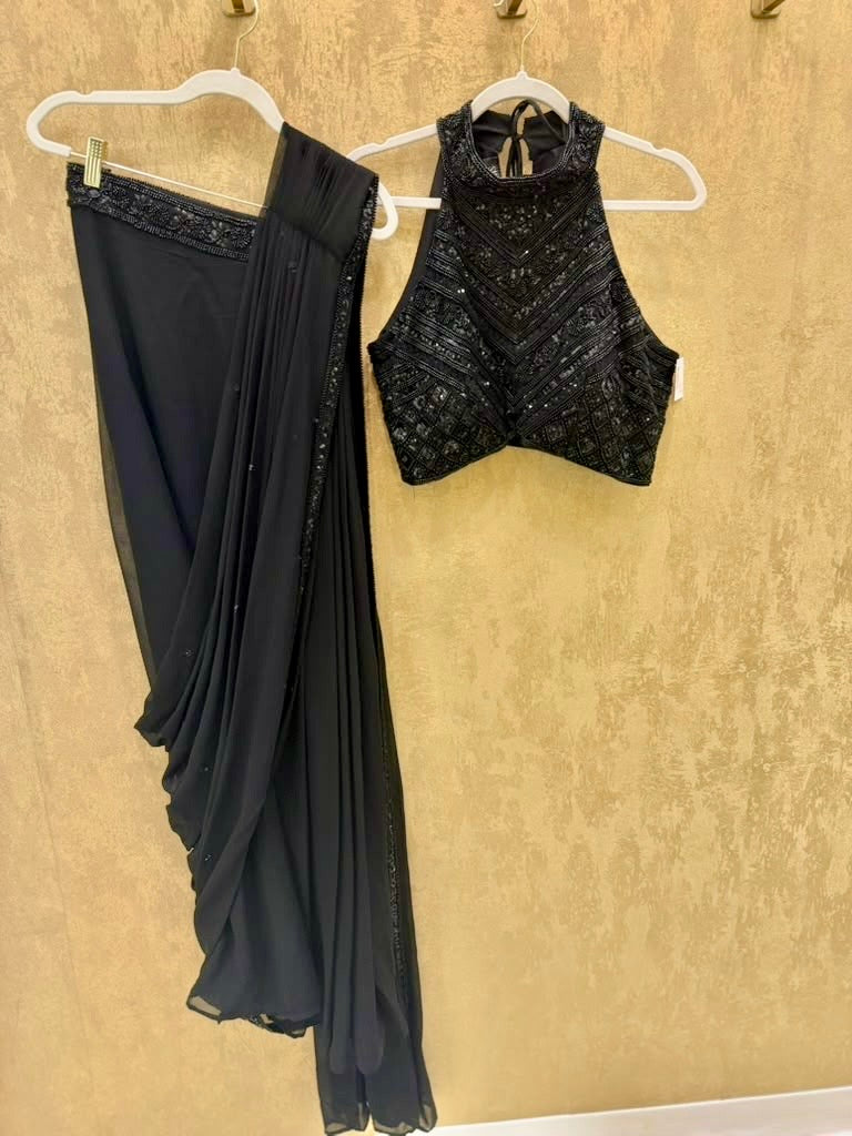 Black stitched saree