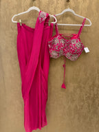 Hot pink stitched saree