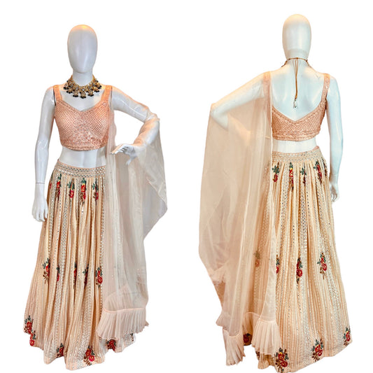 Peach chikankari Lehenga