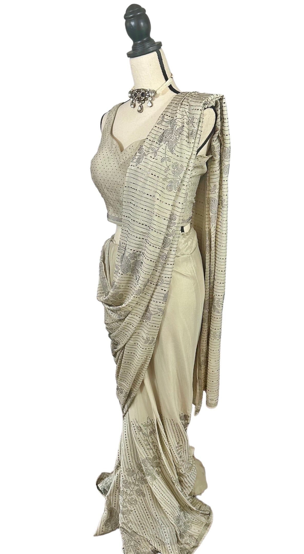 Grey swaroski saree