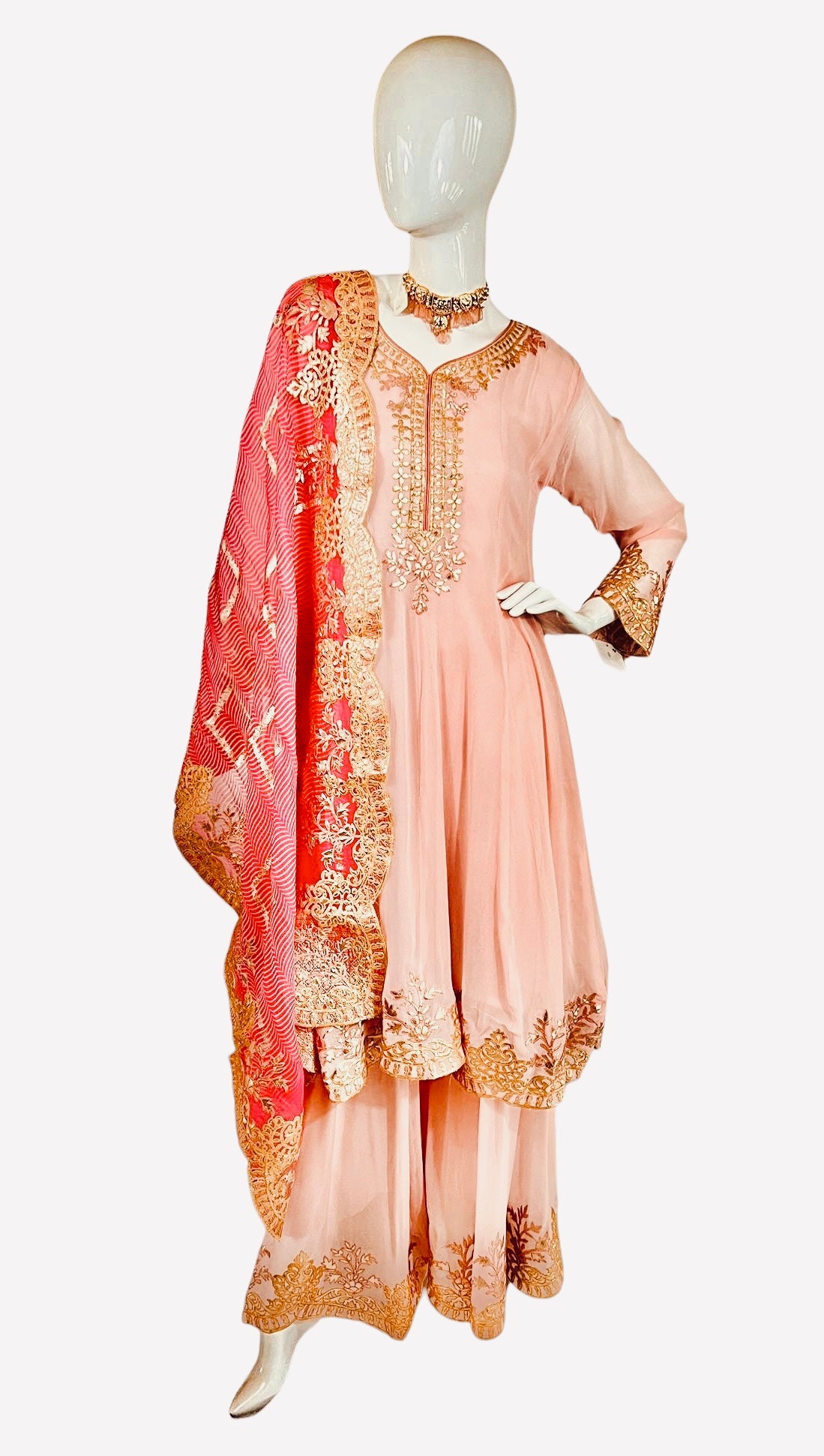 Pink a-line  sharara suit