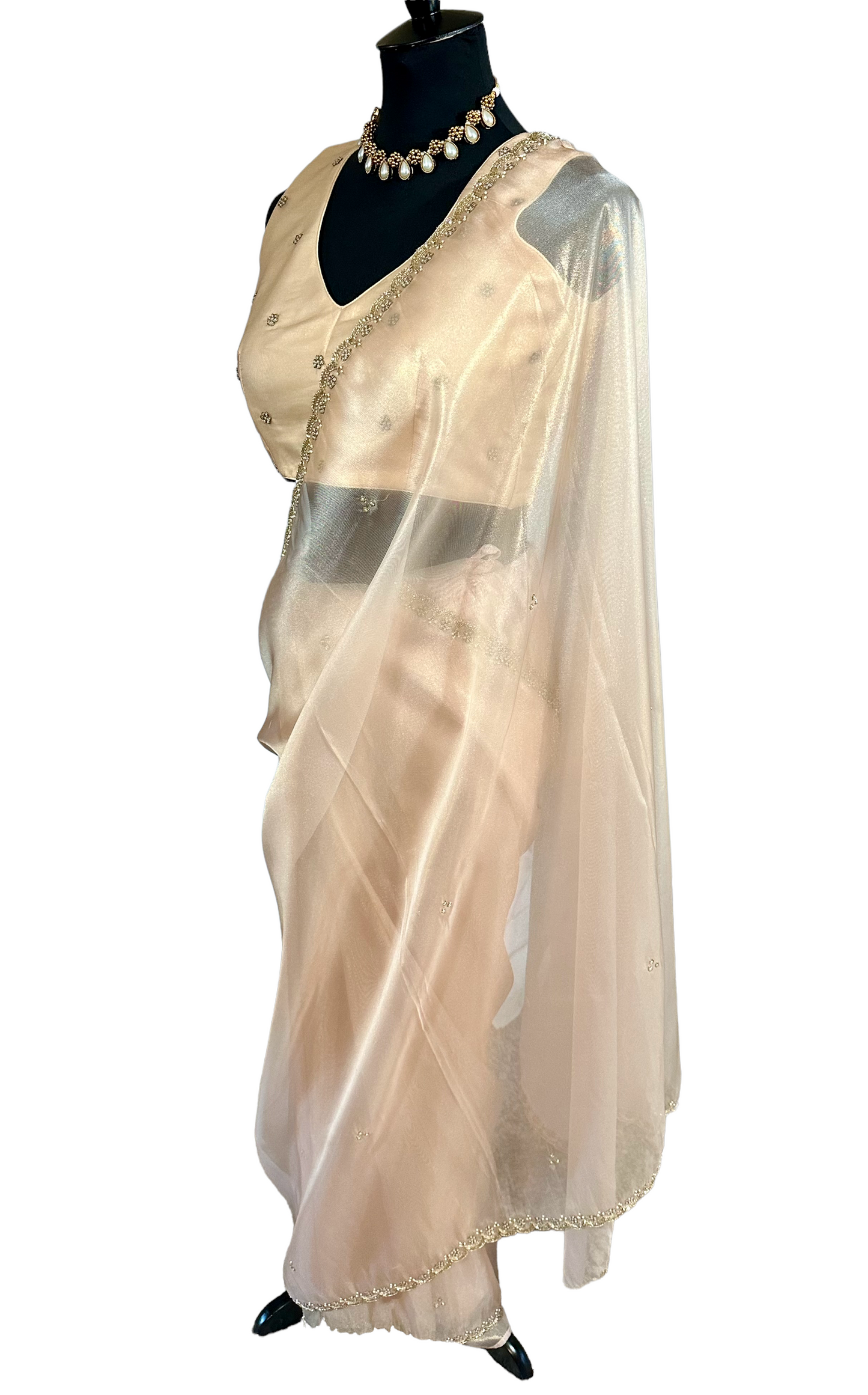 Peach organza tissue saree