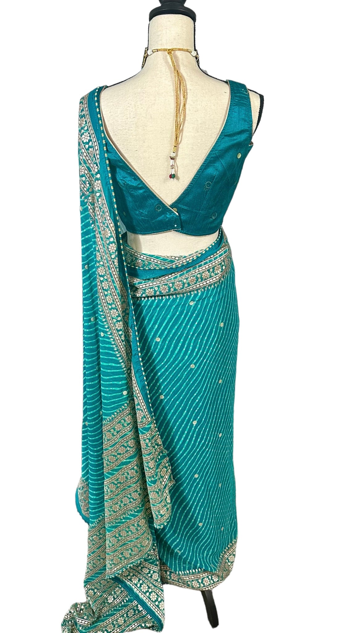 Turquoise lehriya saree