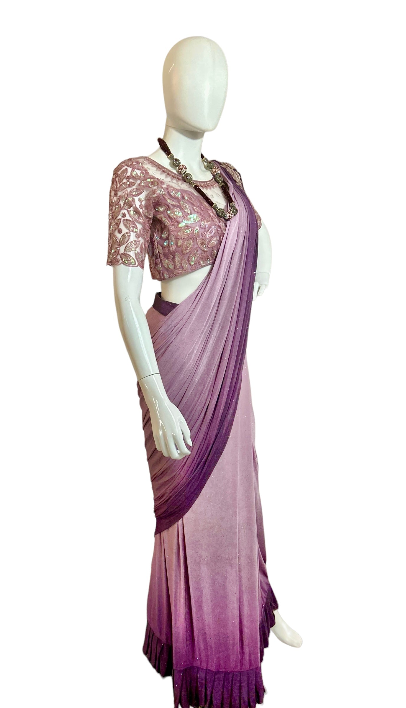 Lavender stitched saree