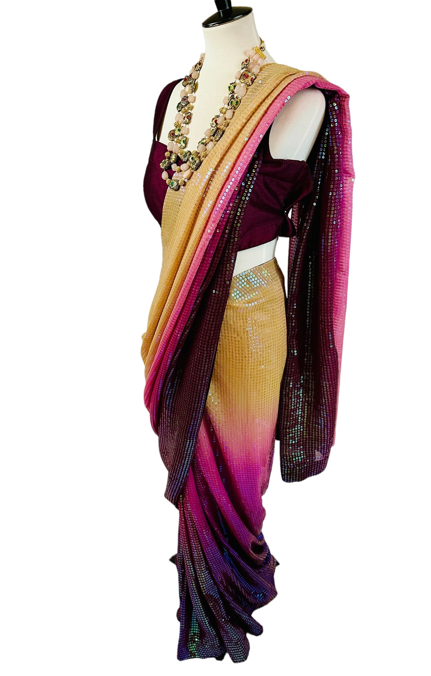 Purple ombré sequins saree