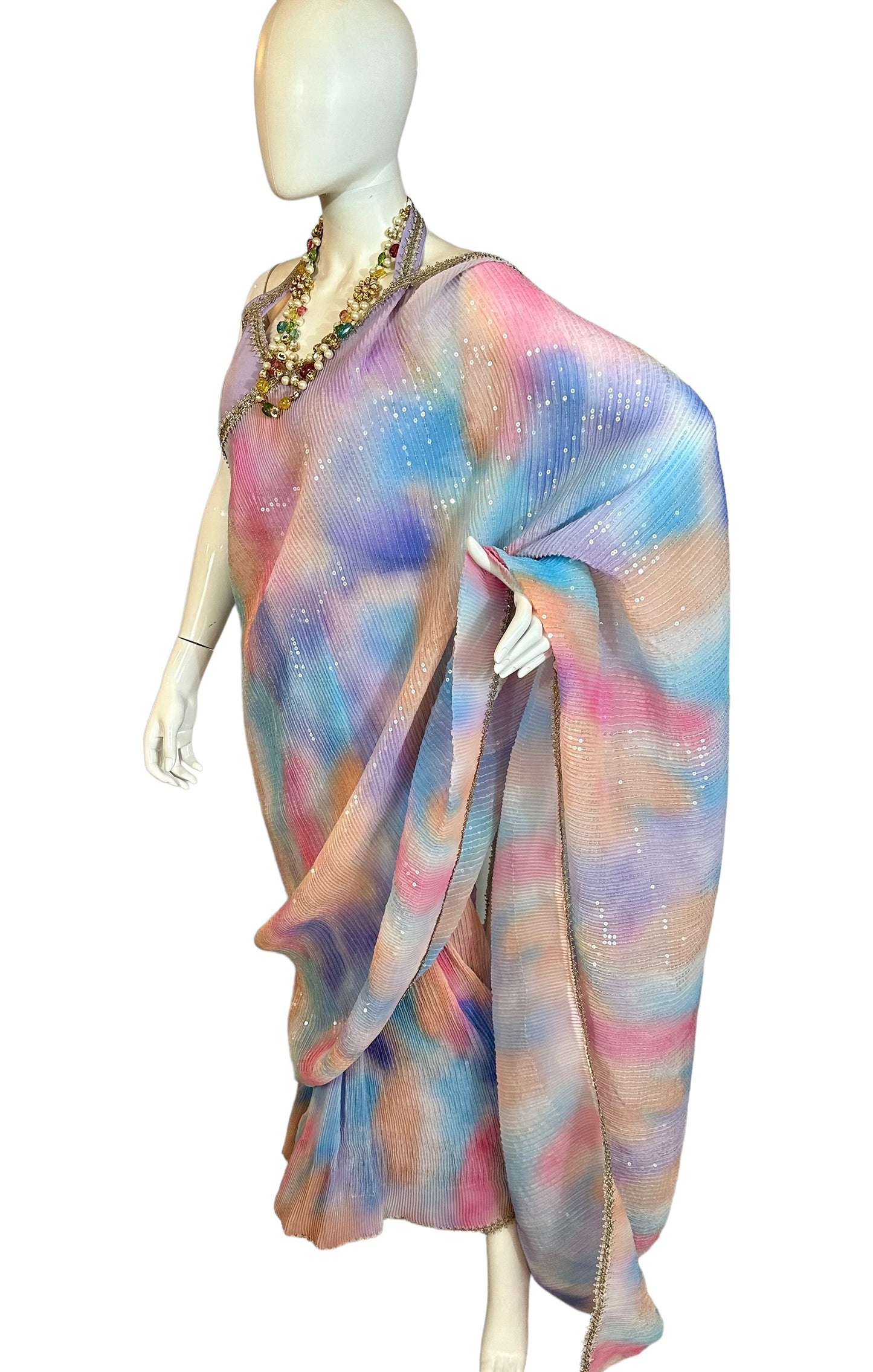 Multi-colored pleated saree