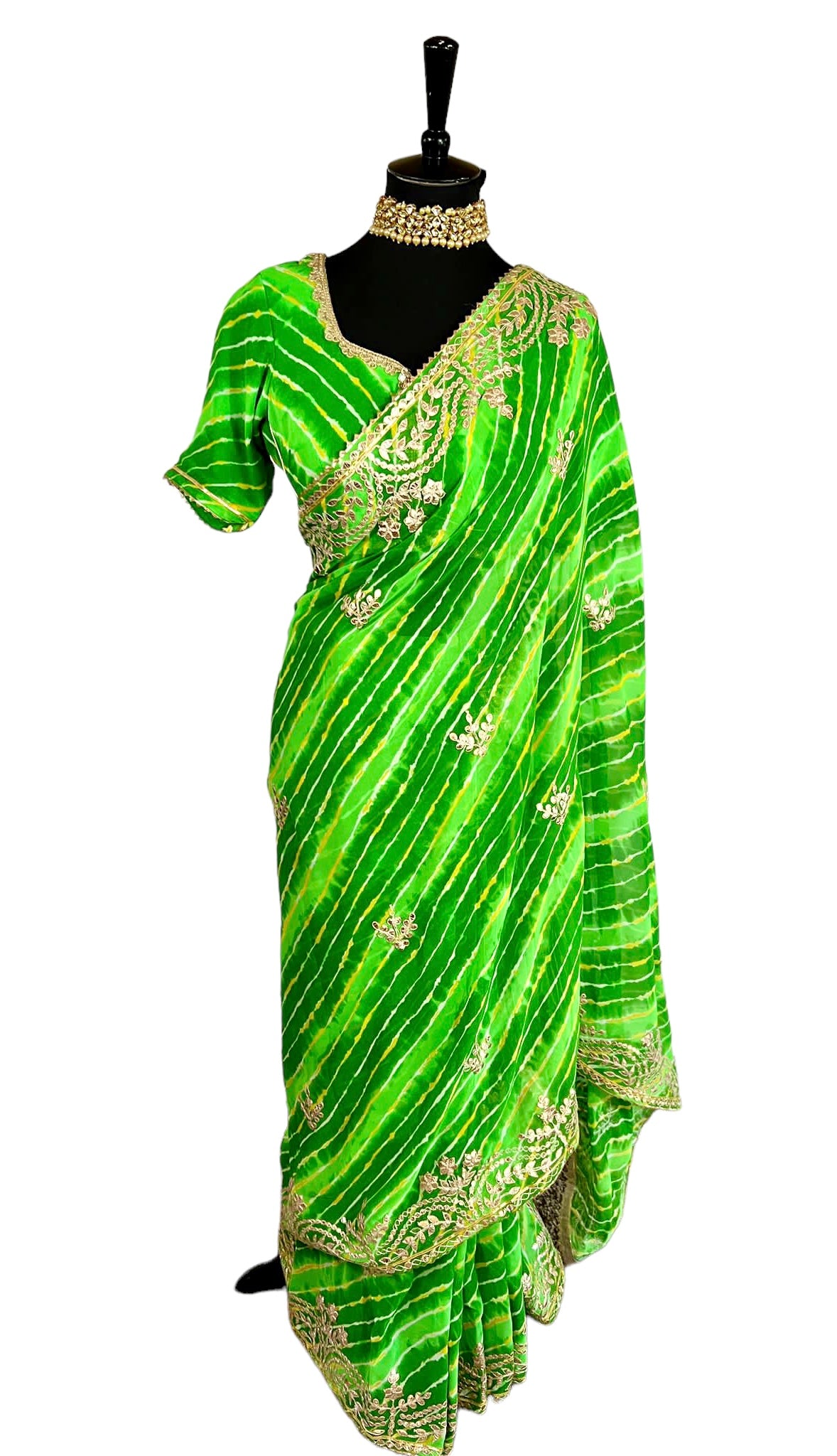 Green lehriya saree