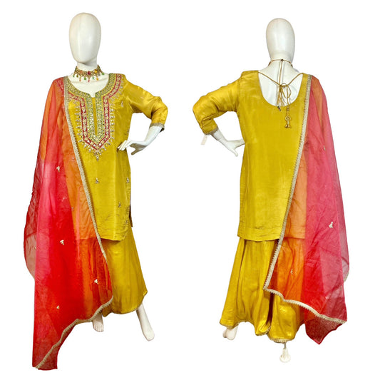 Mustard yellow sharara suit