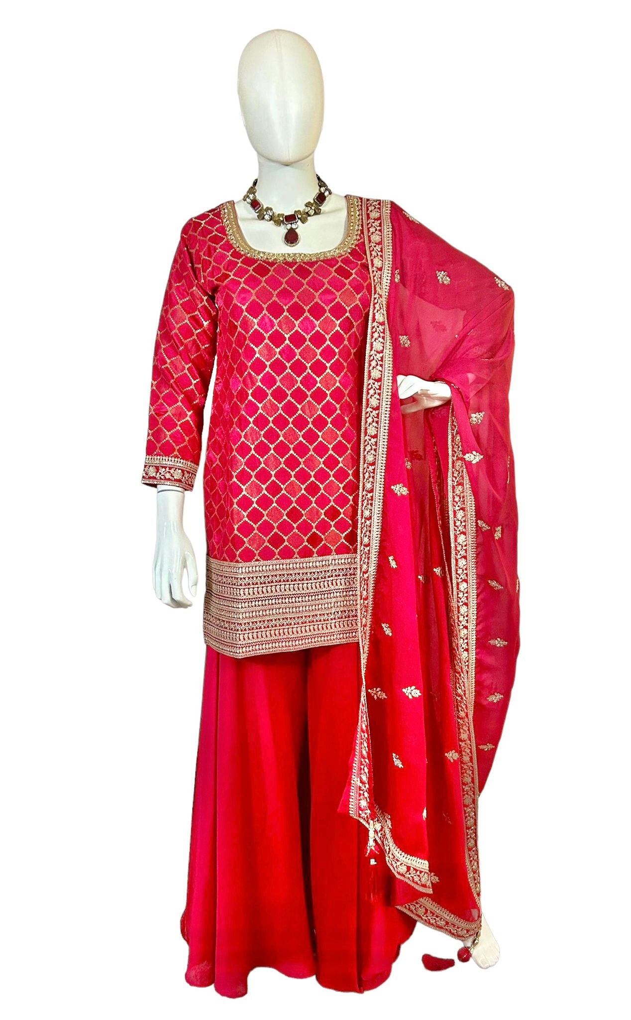 Red benarasi silk Sharara suit