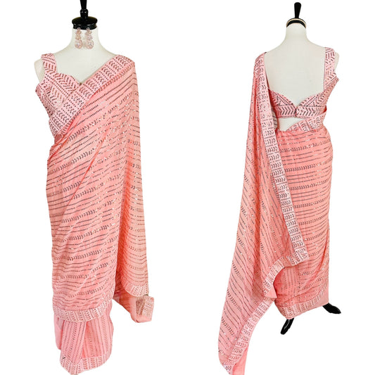 Peach sequins Saree