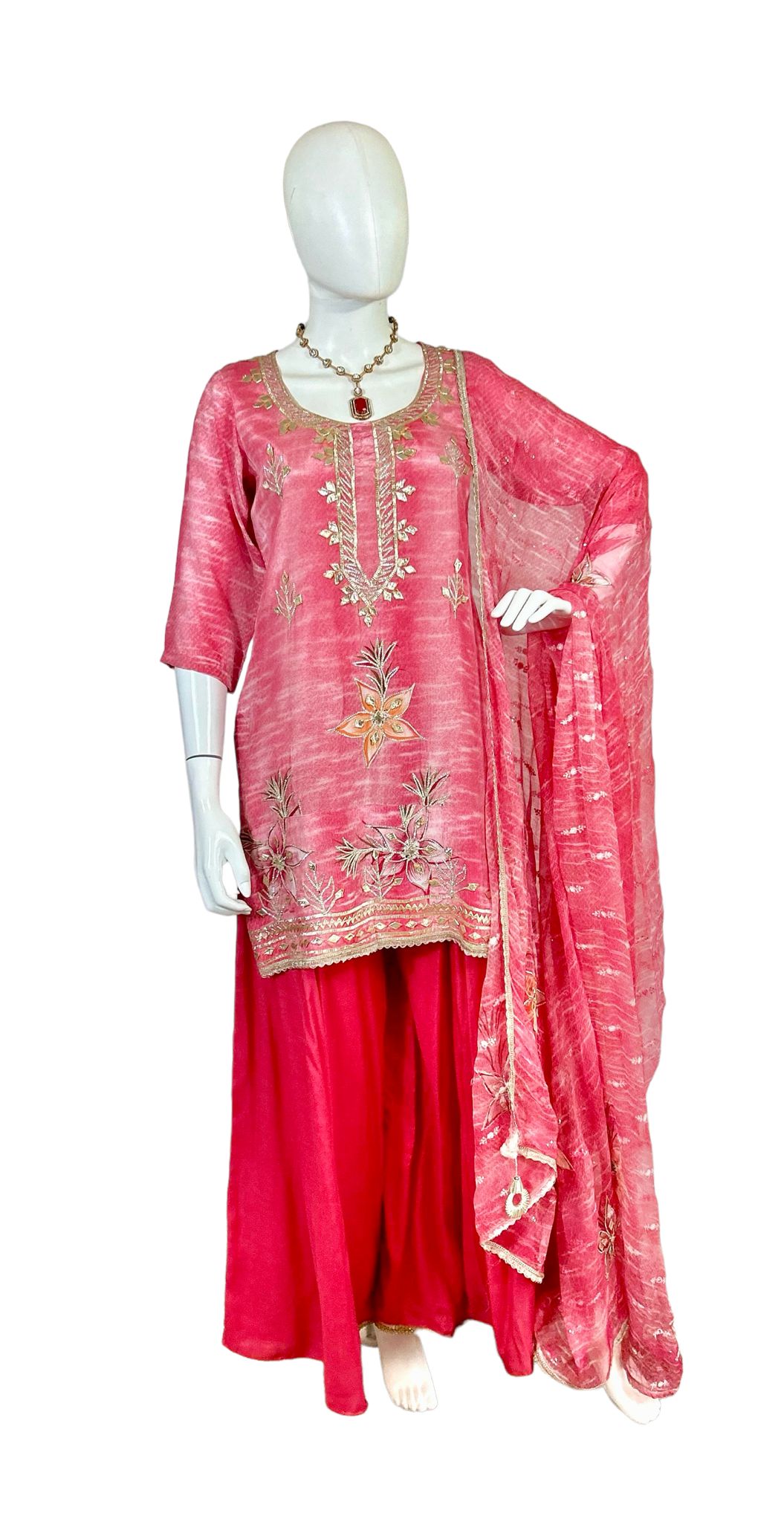 Pinkish red Sharara suit