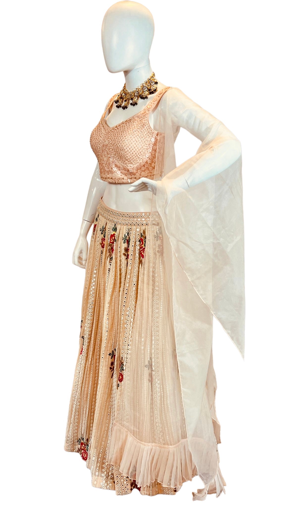 Peach chikankari Lehenga