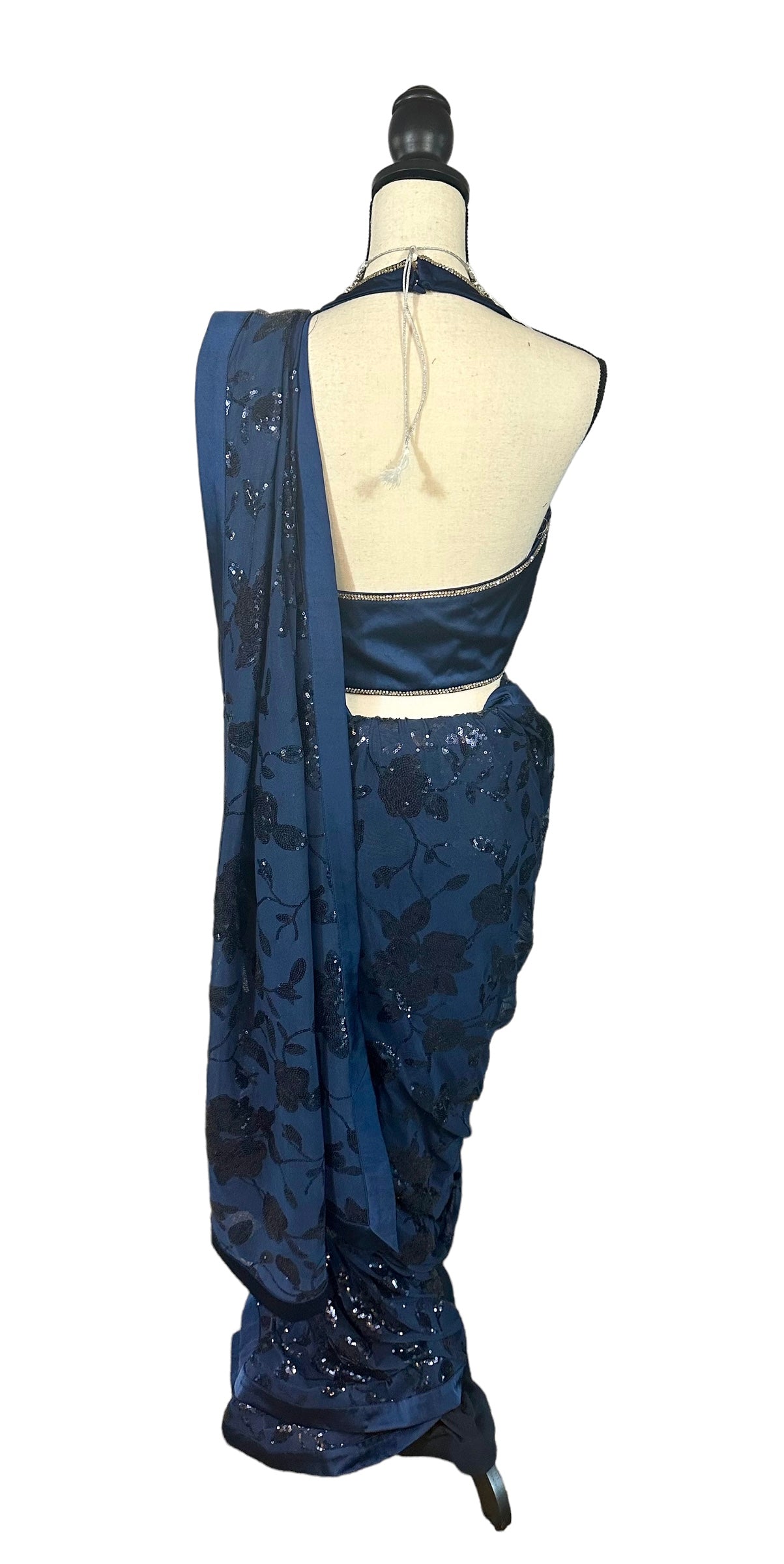 Navy blue sequins saree